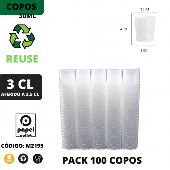 100 COPOS SHOT 30ML AFERIDO A 25ML