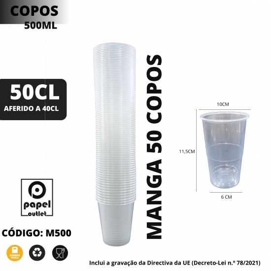 50 Copos Plásticos 500ML