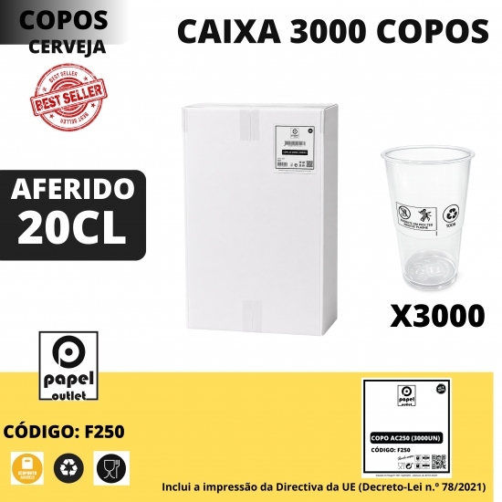 3000 Copos CERVEJA Plástico AF. 20 CL 
